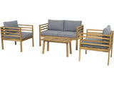 Salon de Jardin en Bois avec Coussins Beckham - 4 Places - Gris