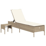vidaXL Chaise Longue avec Table et Coussin Beige résine tressée, transat, lit de Repos de Jardin, Meuble d'extérieur, Chaise Longue d'extérieur