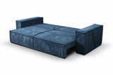 Tendencio Canapé Convertible 3 Places Vella en Velours côtelé - 255 cm - Mode lit et Coffre de Rangement (Bleu)
