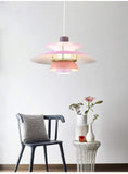 E27 Nordique Designer Danois Art Lustre,Ajustement Facile Multicouches Tête Unique Lustre,Moderne Restaurant Bar Cafe Pendant Light,Chambre Chevet,Simple Macaron Aluminium Lustre-Gradient violet 40cm
