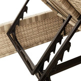 Gecheer Chaise Longue Double avec Coussins Beige résine tressée, Bain de Soleil inclinable de Jardin Exterieur, Dossier Réglable Lit de Jardin Transat de Plage Relax