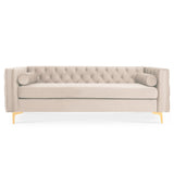 INTENSE DECO Canapé 3 Places Edward Velours Beige Pieds doré