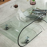 Table de canapé Table basse mobile en verre avec roulettes, table d'appoint décorative moderne et transparente, table à thé rectangulaire for salon, salle de bain, chambre et bureau Table côté thé ( C