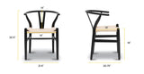 Lot de 2 chaises Y en bois massif du milieu du siècle – Design Wishbone – Chaises de salle à manger avec accoudoirs et assise en chanvre en frêne et finition noyer (noir)
