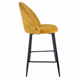 Meubletmoi Lot de 2 Chaises de Bar en Velours Jaune avec Capitonnage et Pieds en Métal Noir - Design Contemporain - FARA 2