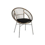 Tousmesmeubles Fauteuil Arrondi Rotin Gris/Métal - MAÏNA - L 71 x l 61 x H 87 cm - Neuf