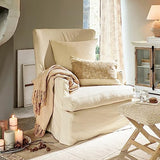 Loberon Williamson Fauteuil style maison de campagne avec coussin décoratif et housse de coussin lavable en bois de pin et viscose Blanc