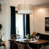 Suspension bi-matière tissu beige et rotin - Beige
