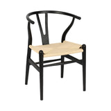 VODUR Wishbone Chaise de salle à manger en bois massif naturel/chaise Hans Wegner Y en rotin et bois – Lot de 1 chaise en bois de frêne – Noir + couleur naturelle