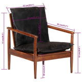 vidaXL Fauteuil, Chaise avec Coussin, Siège avec Accoudoir, Meuble de Salon Salle de Séjour, Noir Cuir Véritable et Bois d'Acacia Massif