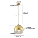 Euone_Clothes Suspension Luminaire avec Abat-jour Boule en Verre Semi-plaqué, Lampe Suspendue de Plafond Moderne, Lustre de Chambre de Salle à manger de Cuisine (Or, 20cm), (‎DGY-1004)