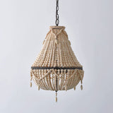 WANQINV Lustre en Perles de Bois de Style bohème Suspension Semi-incrustée de Perles de Bois Faites à la Main Salle à Manger Salon Chambre Plafonnier Suspension E27 3- Lumières 14,97 "D X 21,67" H