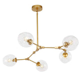 BUniq Lustre Spoutnik E26, 5 lumières, branches de boule de verre, suspension réglable en hauteur, lustre soufflé à la main du milieu du siècle, plafonnier Starburst, finition bronze tra