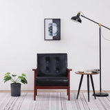 Keeushr Fauteuil rétro en cuir synthétique noir avec structure en bois robuste et rembourrage doux pour salon ou salle à manger, siège très stable
