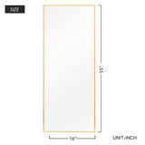 Poshions Grand miroir mural sur toute la longueur, Cadre en aluminium, Pour salon, chambre à coucher, 140 x 40 cm, Doré