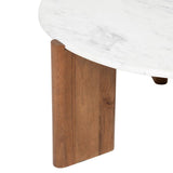 Atmosphera Créateur d'Intérieur - Table Basse Marbre et Manguier Nanda Blanc - Plateau Rond Finition Polissage - Robuste - Salon, Chambre, Bureau