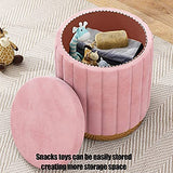 ZJGFCB Pouf de Rangement Rond en Velours, Tabouret Repose-Pieds Doux rembourré avec Base dorée, Tabouret de vanité de Grande capacité