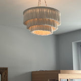 LAGOM Lustre bohème à 3 lumières à franges fait à la main, plafonnier bohème à franges en coton, 58,4 cm de large, couleur blanc crème