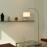 Home Sweet Home Moderne Lampadaire | arc Duke | 98/30/180cm | Acier brossé | Lampe sur pied Fischer avec abat-jour blanc | E27 | avec interrupteur au pied | pour le salon