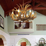 LFONDIGE Lustre en Bois de cerf à 6 lumières, Petit Lustre Rustique en résine, Suspension Vintage en Bois de cerf pour Chambre, bébé ou Balcon (Lustre en Bois de cerf Marron à 6 lumières
