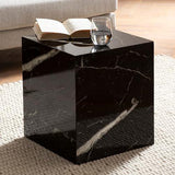 Wohnling Table basse Monobloc 40 x 40 x 45 cm Noir brillant avec aspect marbre Table de salon carrée Design Table d'appoint Lounge en forme de cube