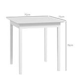 HOMCOM Table de Cuisine Table de Salle à Manger carrée pour 2 Personnes, Table de Salon en Bois Massif, pour Cuisine, Salle à Manger, Blanc, 75 x 75 x 76 cm