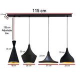 bamyum Lot de 4 Suspension Luminaire Industrielle de 26 cm pour Salle à Manger, Lustre Salon de, Lustre Bureau E27 en Métal, Vintage Lampe pour Chambre, Cuisine, Couloir, Café, Bar, Restaurant, Noir