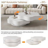 OOIILLEE Table Basse Rotative Design Fleur avec Plateau Tournant 360° - Table de Salon Double Étage à 2 Plateaux - Blanc Crème en MDF, Support jusqu'à 30 kg (74,8 x 67,5 x 31 cm)