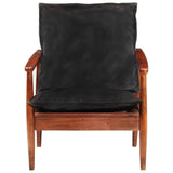 vidaXL Fauteuil, Chaise avec Coussin, Siège avec Accoudoir, Meuble de Salon Salle de Séjour, Noir Cuir Véritable et Bois d'Acacia Massif