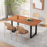 Lot de 4 chaises de salle à manger modernes avec coussins ovales en polyuréthane et dossier en rotin - Simples - Avec quatre pieds en métal - Rembourrées - Pour salon et chambre à coucher - Marron