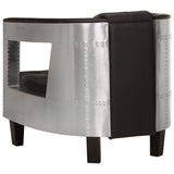 vidaXL Fauteuil en Style d'Aviation Chaise de Chambre à Coucher Siège de Salon Meuble Mobilier de Salon Maison Intérieur Salle de Séjour Noir Cuir Véritable