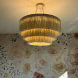 LAGOM Lustre bohème à 3 lumières à franges fait à la main, plafonnier bohème à franges en coton, 58,4 cm de large, couleur blanc crème