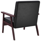 Keeushr Fauteuil rétro en cuir synthétique noir avec structure en bois robuste et rembourrage doux pour salon ou salle à manger, siège très stable