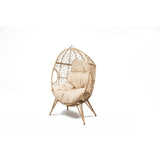 CONCEPT USINE | Fauteuil Oeuf sur Pieds Beige en Résine Noir Aspect Rotin | Design Jane | Structure en Acier | Coussin déperlant | Hamac Balançoire sur Pied terrasse Jardin Balcon | Résiste à l'eau