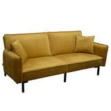 AltoBuy KONAE - Canapé Convertible Bois d'Eucalyptus Velours Ocre