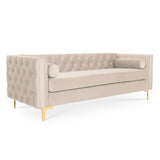 INTENSE DECO Canapé 3 Places Edward Velours Beige Pieds doré