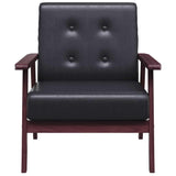 Keeushr Fauteuil rétro en cuir synthétique noir avec structure en bois robuste et rembourrage doux pour salon ou salle à manger, siège très stable