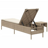 vidaXL Chaise Longue avec Table et Coussin Beige résine tressée, transat, lit de Repos de Jardin, Meuble d'extérieur, Chaise Longue d'extérieur