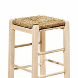 Tabouret carré en bois massif à vernir, de 67 cm de hauteur, avec siège en paille, déjà monté