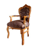 CasAmin Home & Living Chaise à accoudoirs marron clair rétro style baroque français velours chocolat chaise pour décoration intérieure