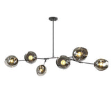 Lustre à branches en boule de verre de 71 po, lustre Spoutnik E26 à hauteur réglable, suspension globe Starburst à 8 lumières du milieu du siècle, luminaires en métal soufflé à la main, suie dégradée