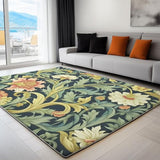 Générique Tapis de Salon 160 x 230 cm Tapis Poil Court Fin Doux Léger Résistant, Vignes Vintage Super Doux Fleurs Vigne Feuilles Vert Foncé pour Salle à Manger et Bureau Chambre Cuisine