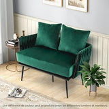 RELAX4LIFE Canapé 2 Places, Canapé Causeuse en Velours Doux avec 2 Oreillers Confortable | Pieds Métalliques Robustes| Patins Ajustable, Fauteuil de Salon 109 x 61 x 65CM, Vert foncé