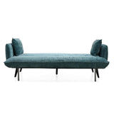 Meubletmoi Canapé 3 Places Convertible en Tissu Doux Bleu Canard avec Pieds en Bois d'Eucalyptus Noir - Hugues