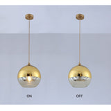 Euone_Clothes Suspension Luminaire avec Abat-jour Boule en Verre Semi-plaqué, Lampe Suspendue de Plafond Moderne, Lustre de Chambre de Salle à manger de Cuisine (Or, 20cm), (‎DGY-1004)
