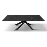 PAZZO DESIGN Table extensible Eugenio, plateau en céramique Calacatta noir Lux, pieds en métal croisés noirs, table de cuisine, table en céramique, 160 x 90 x h76 cm - id_2287