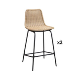 Tabourets de Bar Îlot Central Rotin et Métal - Coloris Naturel Bali | Lot de 2
