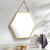 Hosoncovy Miroir hexagonal en métal à suspendre au mur avec chaîne, pleine longueur pour salle de bain, salon, chambre à coucher (L)