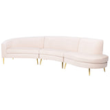 Canapé 4 Places en Velours Beige de Style Rétro à Pieds Dorés et Forme Courbe Moss
