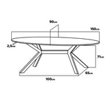 FRANKYSTAR Marui - Table à manger ovale en bois et métal avec pied central Ashi 150 x 90 cm - gris effet bois